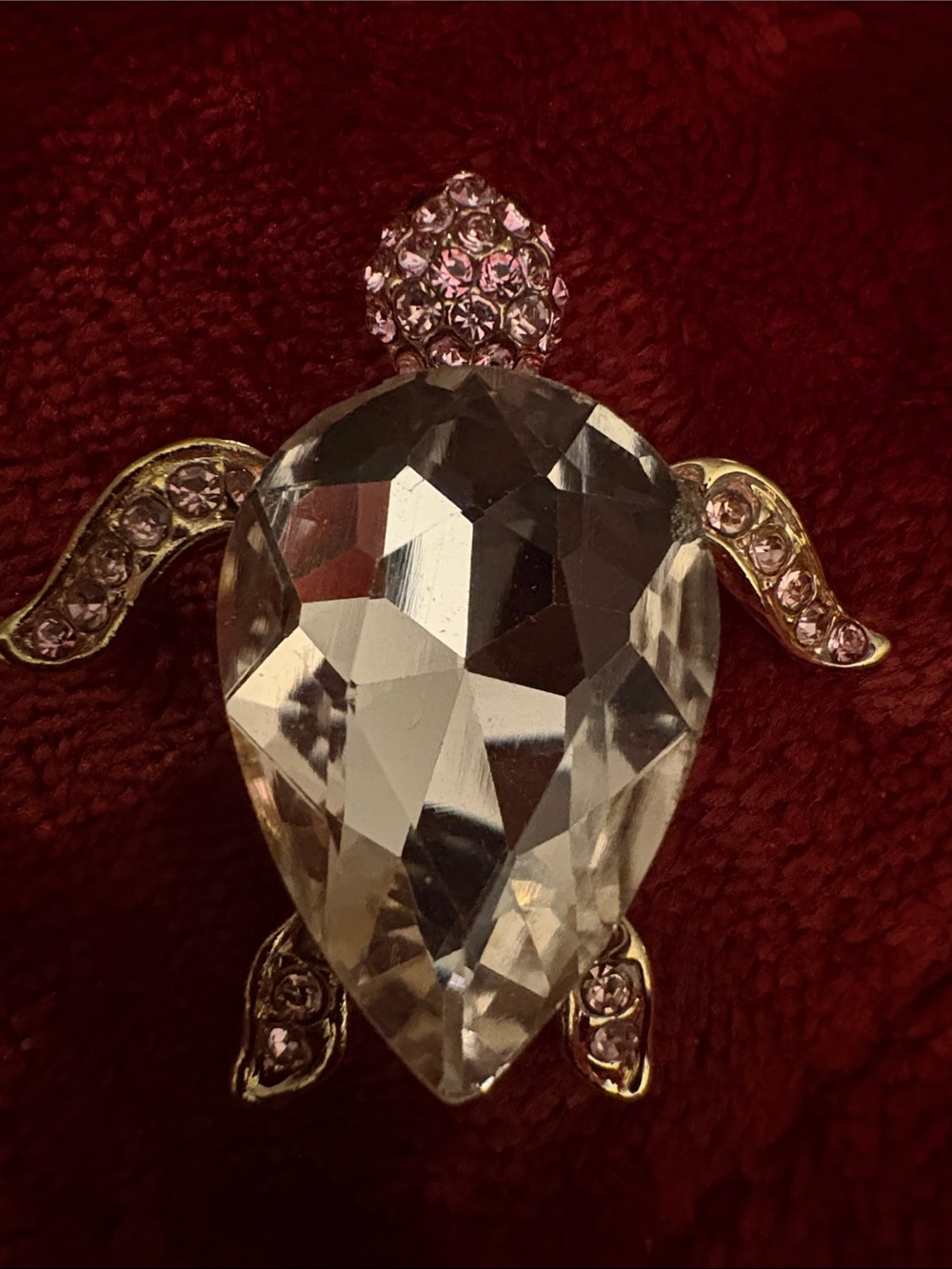 Crystal Turtle Brooch with Pink Accents